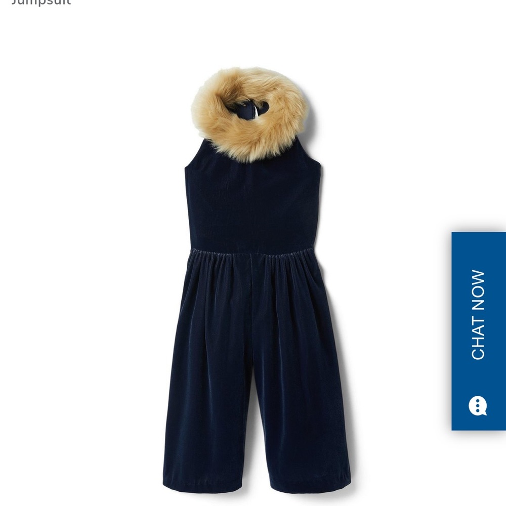 Janie & Jack Velvet Faux Fur Collar Jumpsuit Girl Size 6 (preloved) Navy blue